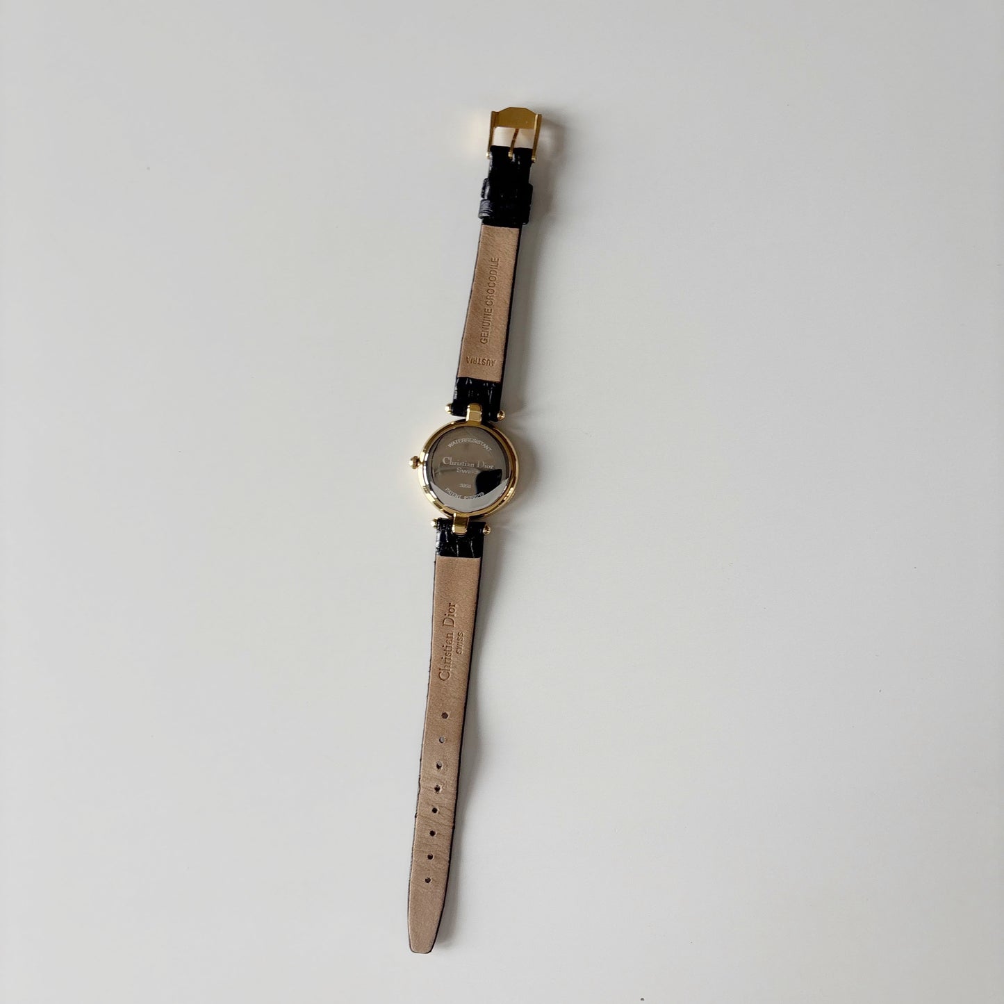 Dior 1990s Round Dial Interchangeable strap Gold Plated Watch with 3 straps, case