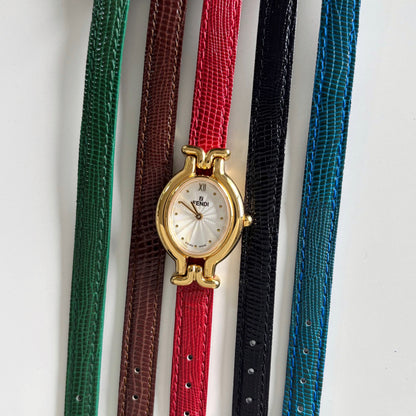 Fendi 1990s Interchangeable Strap Gold Plated Watch with 5 straps, case
