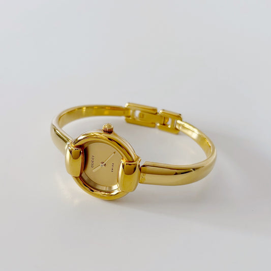 Gucci 1990s Gold Dial Gold Plated Bangle Watch