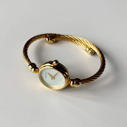 Gucci 1990s Seashell Dial Gold Plated Cable Bangle Watch