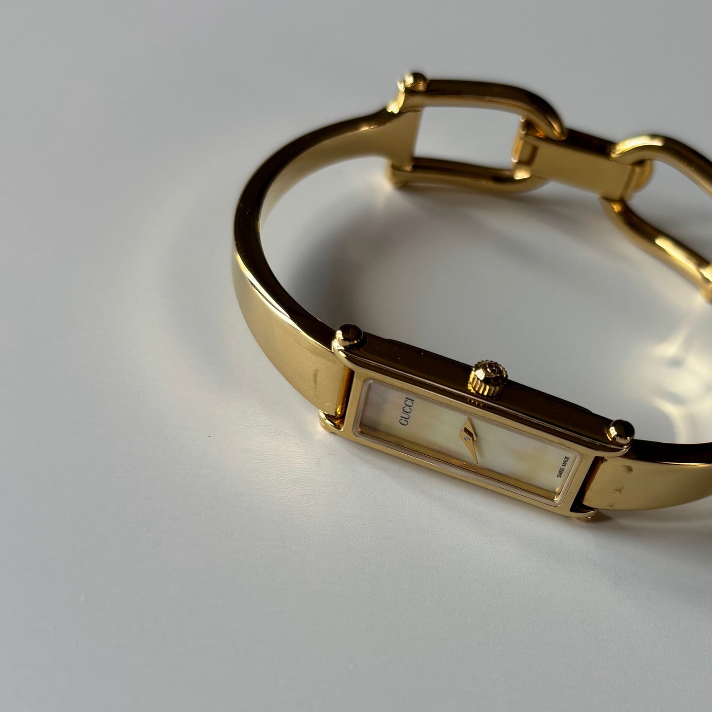 Gucci 1990s Seashell Dial Gold Plated Bangle Watch