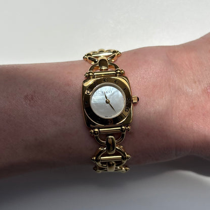 Gucci 1990s Seashell Dial Horsebit Gold Plated Watch