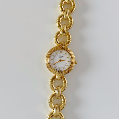 Dior 1990s Round Dial Gold Plated Watch