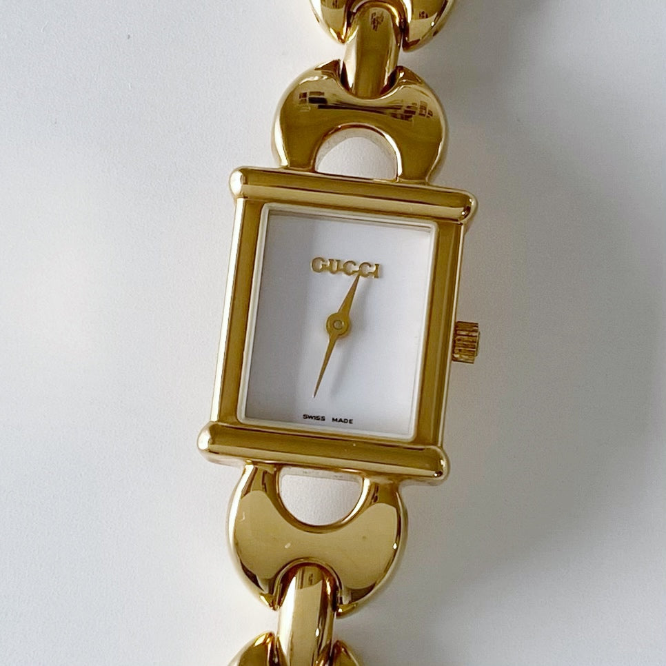 Gucci 1990s Interchangeable Belt Gold Plated Watch with 3 straps, case