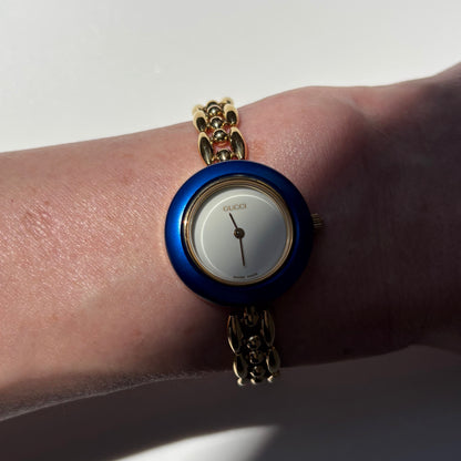 Gucci 1990s Interchangeable Bezel Gold Plated Rice Chain Watch with 6 bezels, case (165mm)