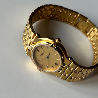 Gucci 1990s Date Round Dial Gold Plated Watch