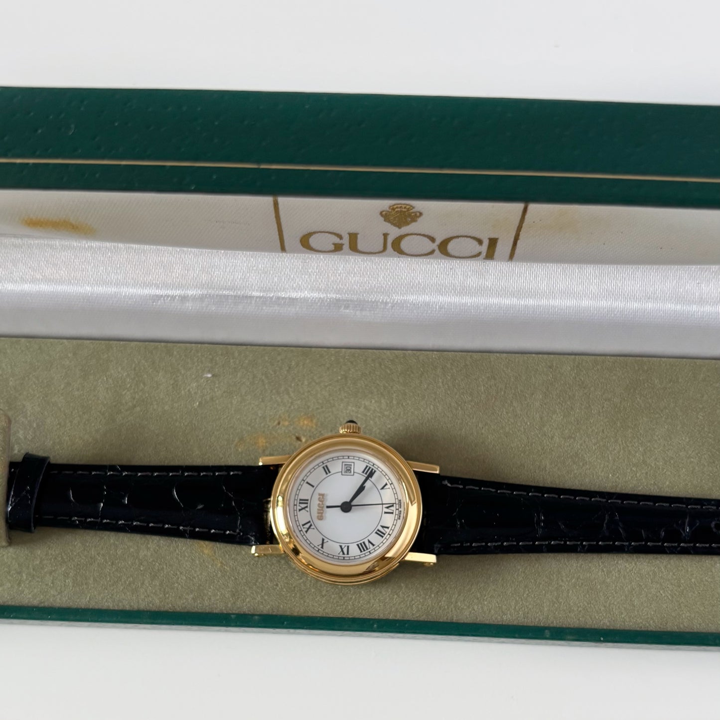 Gucci 1990s Date Round Dial Gold Plated Watch