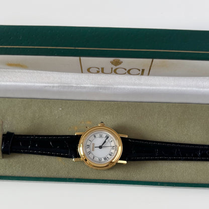 Gucci 1990s Date Round Dial Gold Plated Watch