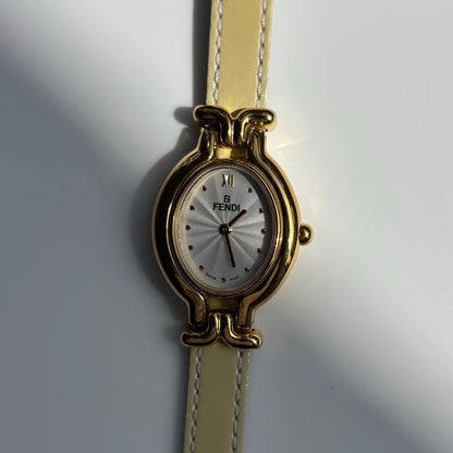Fendi 1990s Interchangeable Strap Gold-Plated Watch with 9 Straps and Case