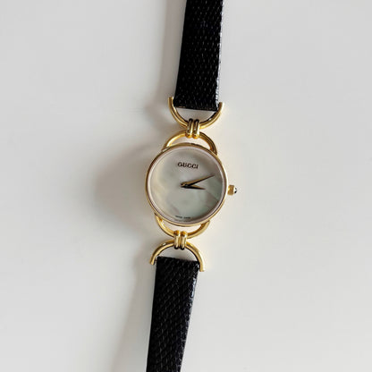 Gucci 1990s Seashell Dial Gold Plated Horsebit Watch