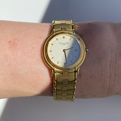 Dior 1990s Round Dial Gold Plated Watch