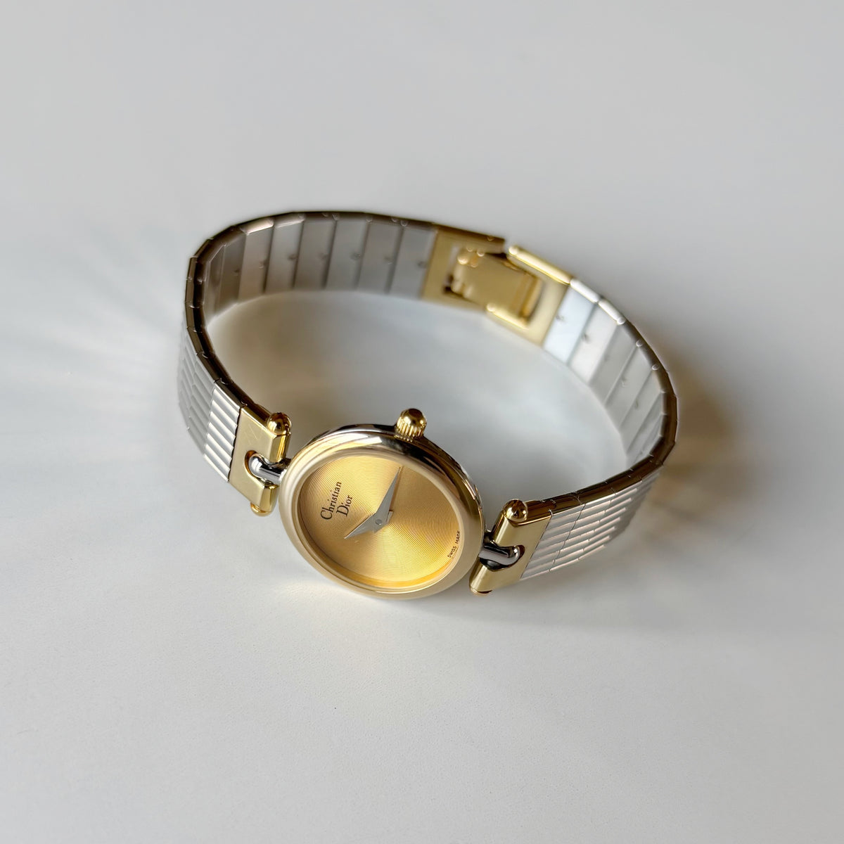 Dior 1990s Round Dial Gold Plated Two Tone Watch