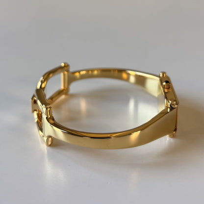 Gucci 1990s Rectangular Gold Dial Gold-Plated Watch