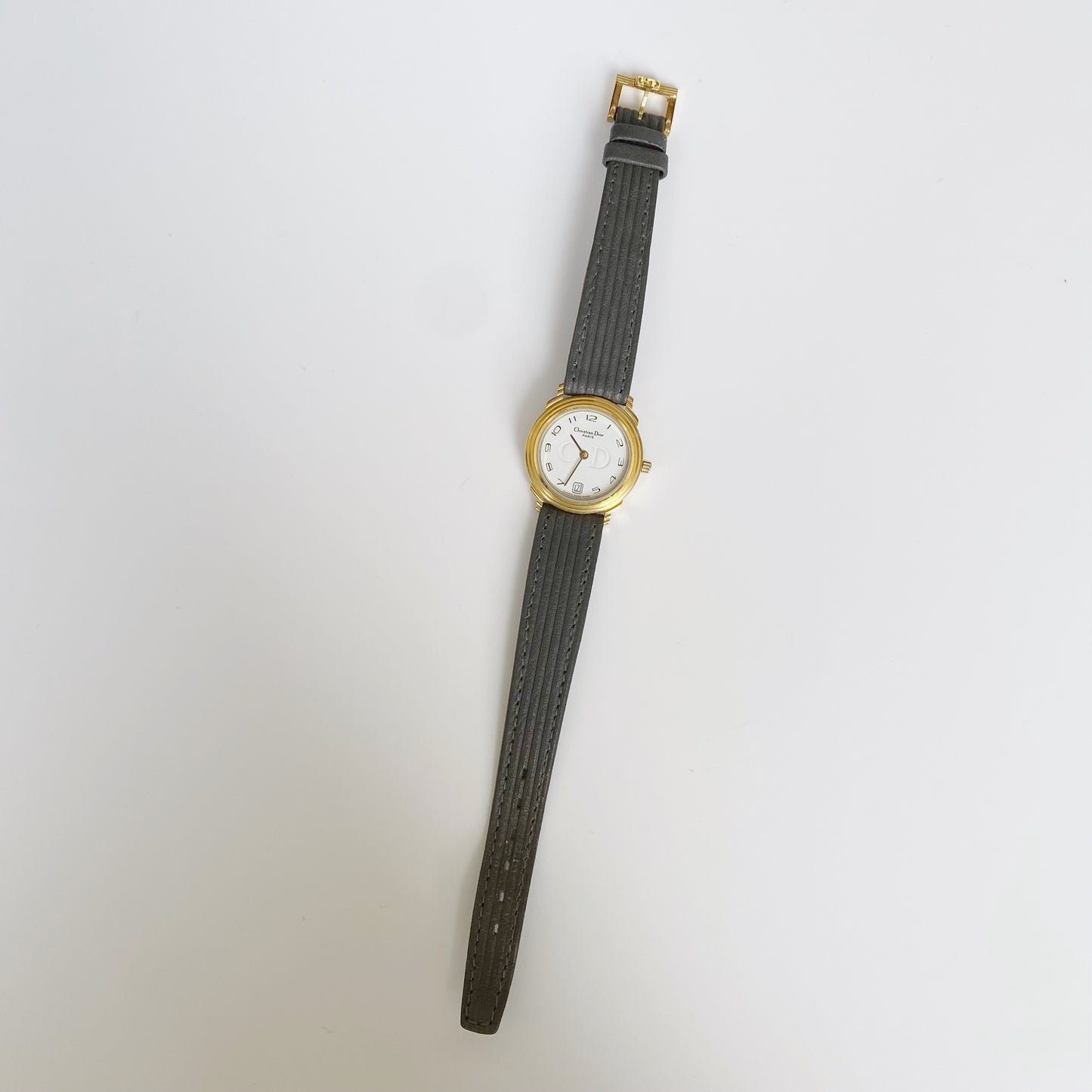 Dior 1990s Date Gold Plated Round Watch