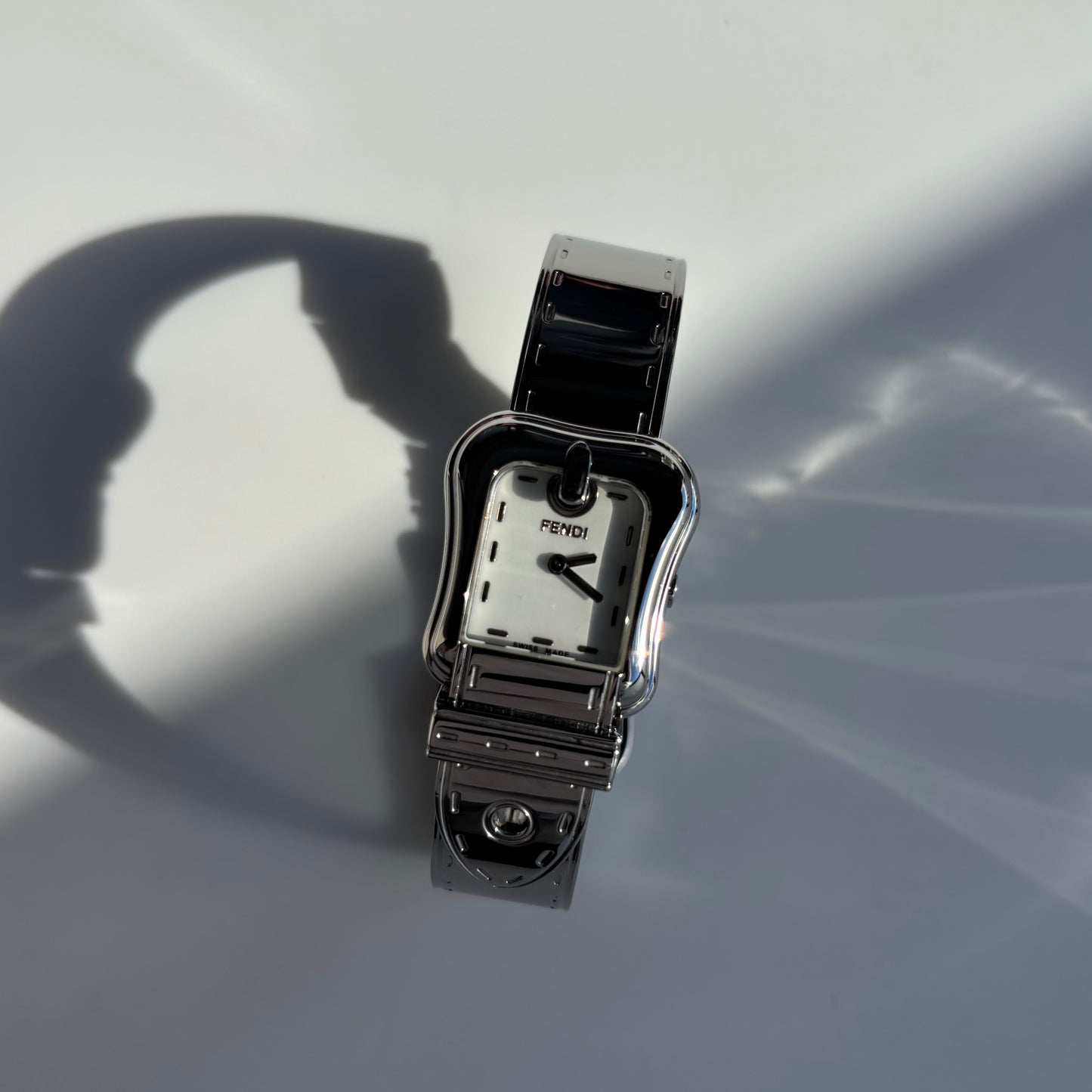 Fendi 1990s Seashell Dial Stainless steel Silver Buckle Watch