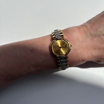 Dior 1990s Octagon Gold Dial Two-Tone Gold-Plated Watch