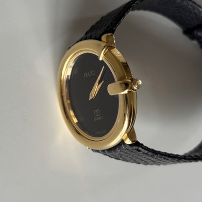Gucci 1980s Black G Dial Gold Plated Watch (Large)