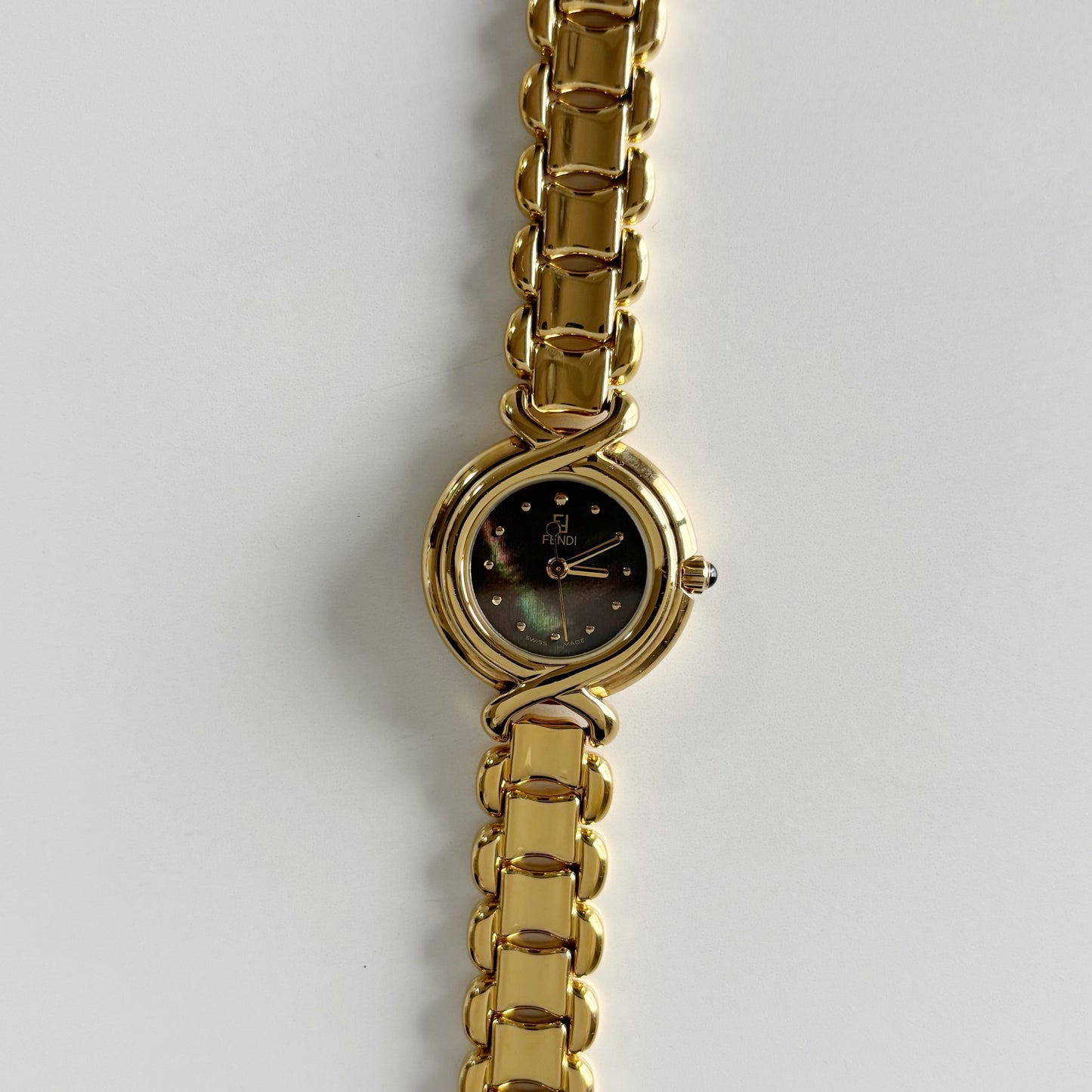 Fendi 1990s Seashell Dial Gold Plated Watch