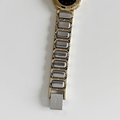 Yves Saint Laurent 1990s Black Dial Two Tone Watch