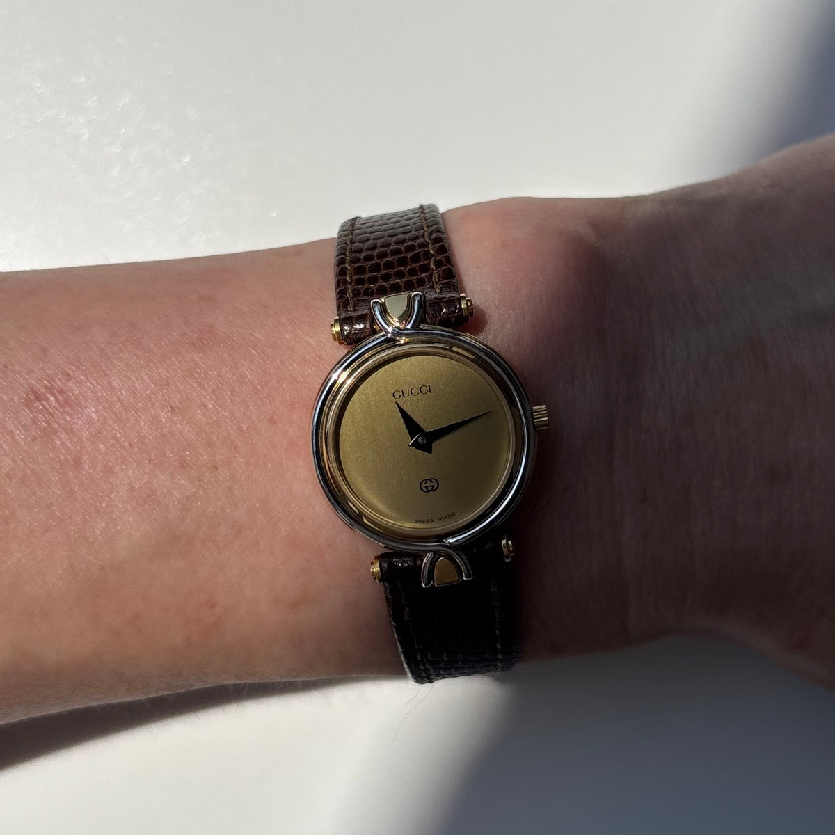 Gucci 1990s Gold Round Dial Two Tone Gold Plated Watch