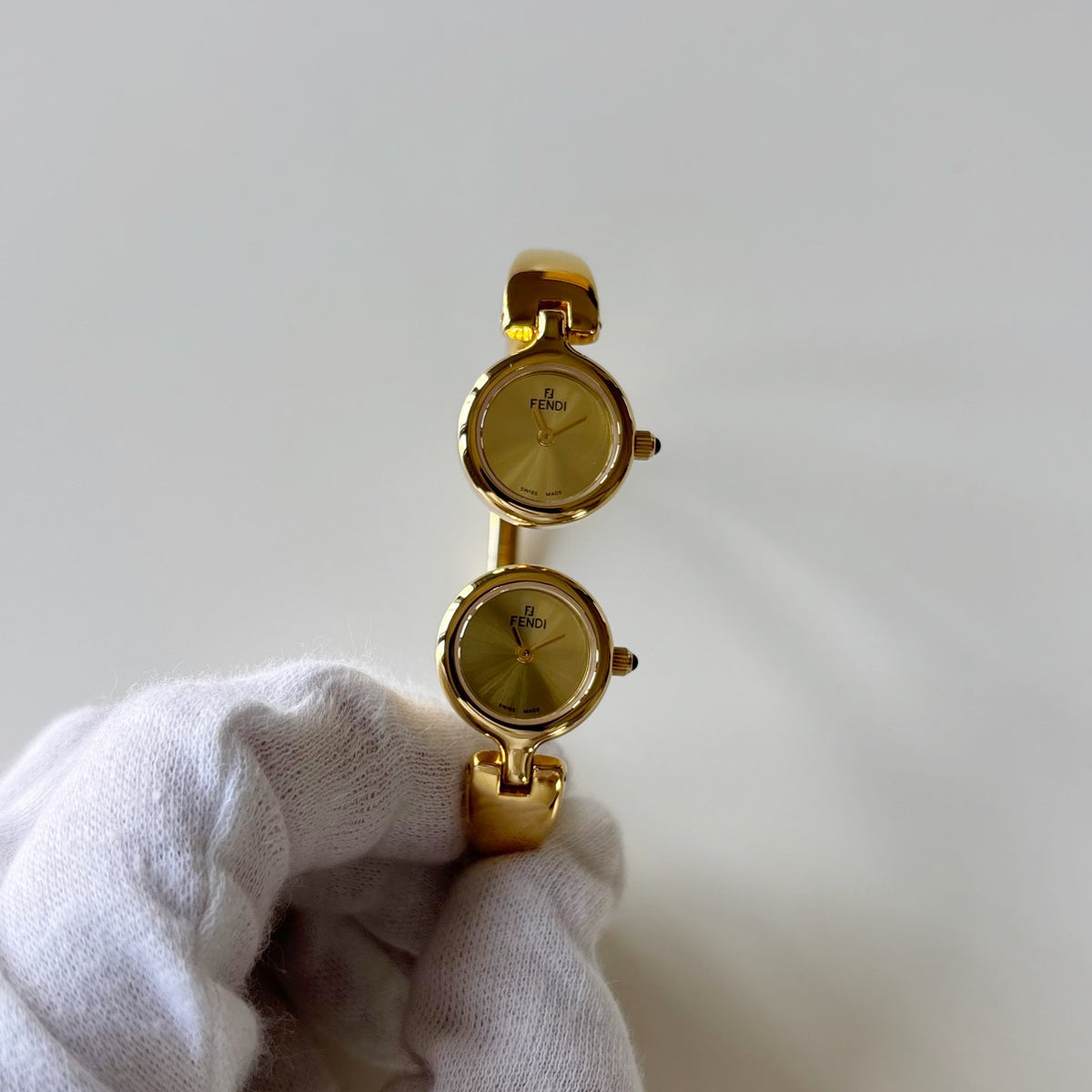 Fendi 1990s Double Face Gold-Plated Bangle Watch