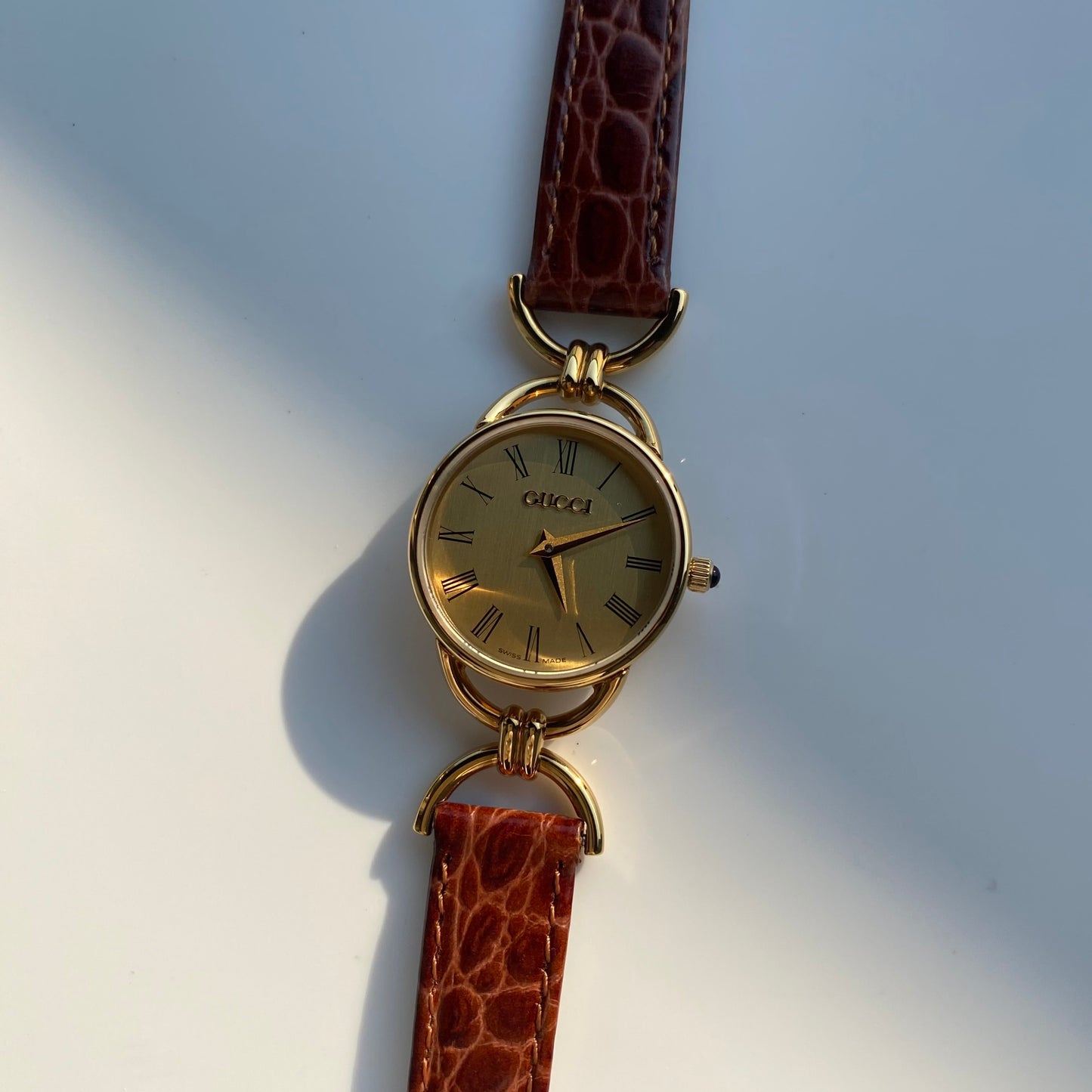 Gucci 1990s Gold Plated Round Dial Horsebit Watch
