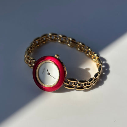 Gucci 1990s Interchangeable Bezel Gold Plated Rice Chain Watch with 6 bezels, case (175mm)