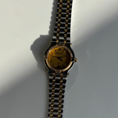 Gucci 1990s Date Round Dial Two Tone Watch