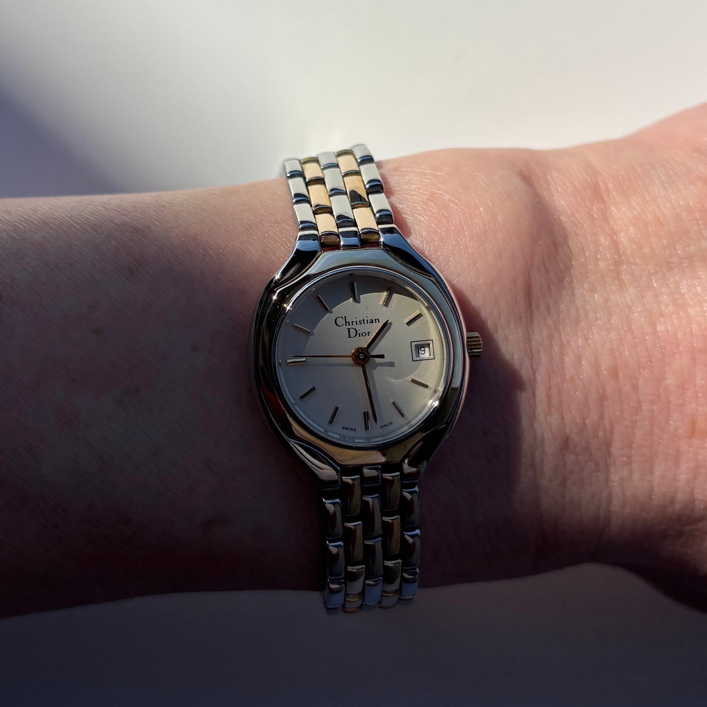 Dior 1990s Date Round Dial Two Tone Watch