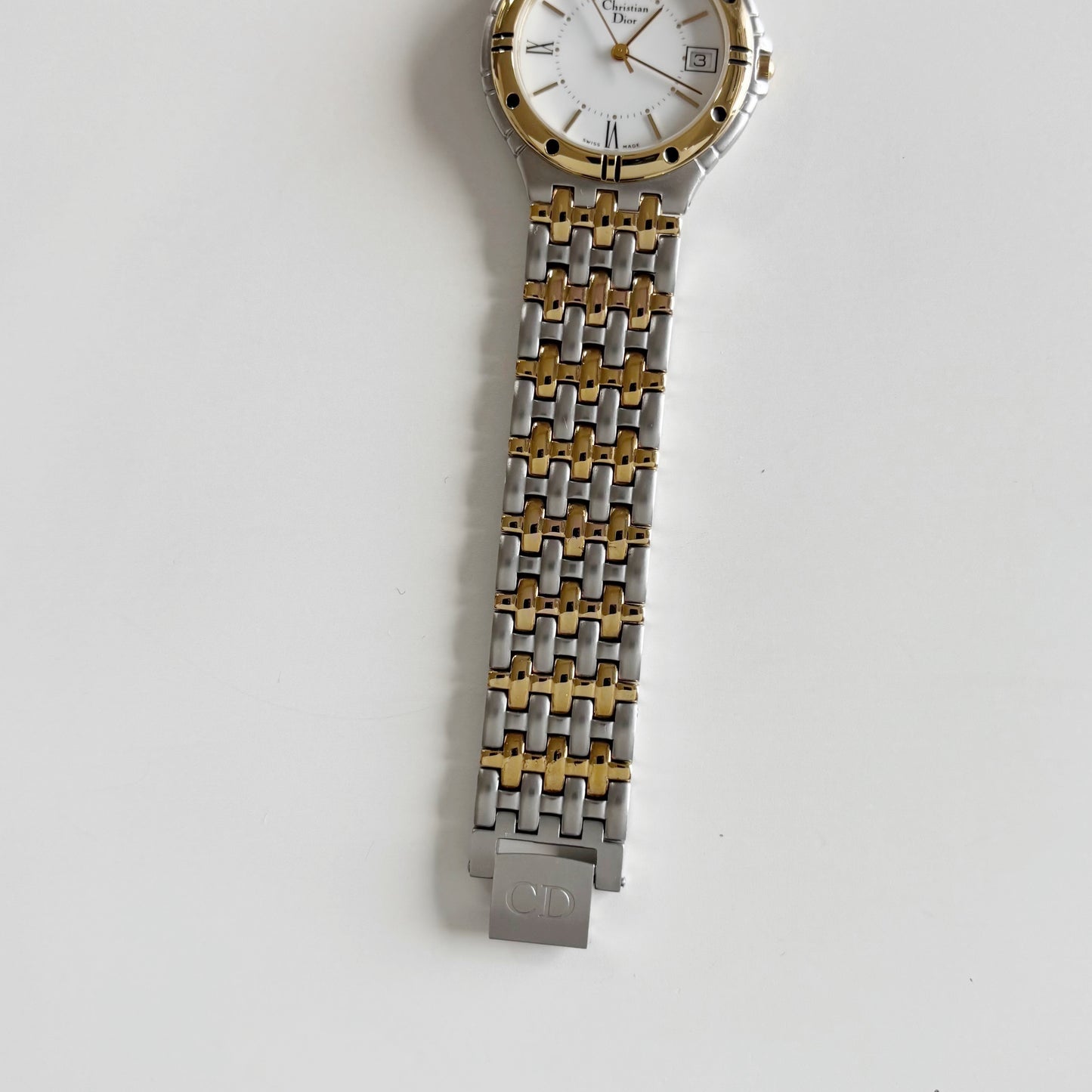 Dior 1990s Date Round Dial Gold Plated Two Tone Watch (Large)