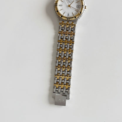 Dior 1990s Date Round Dial Gold Plated Two Tone Watch (Large)