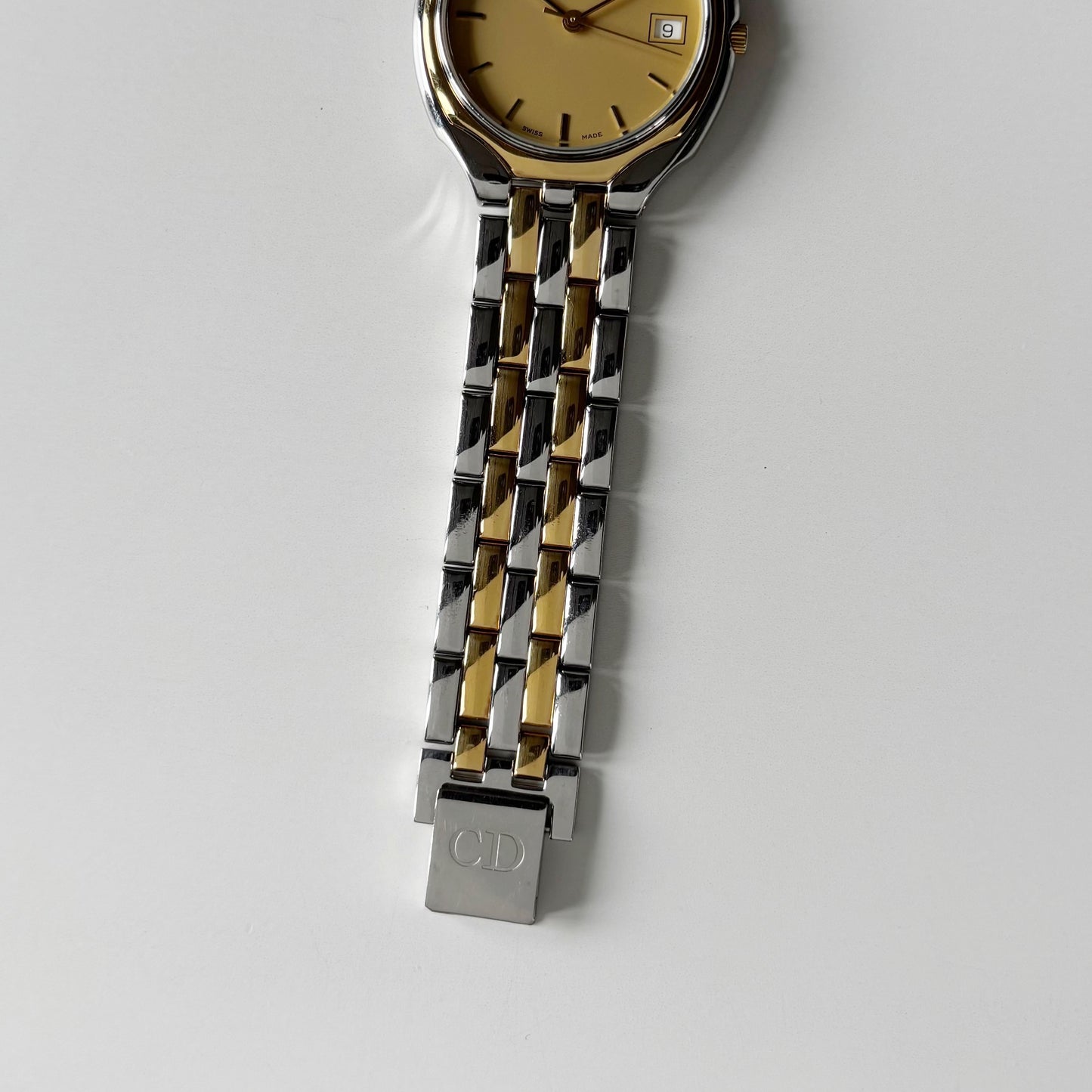 Dior 1990s Date Round Dial Gold Plated Two Tone Watch (Large)
