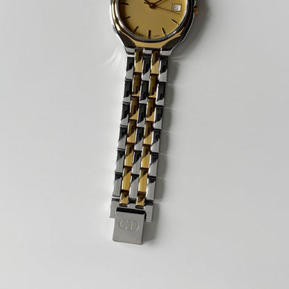 Dior 1990s Date Round Dial Gold Plated Two Tone Watch (Large)