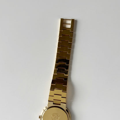 Gucci 1980s Black Round Dial Gold Plated Watch (Large)