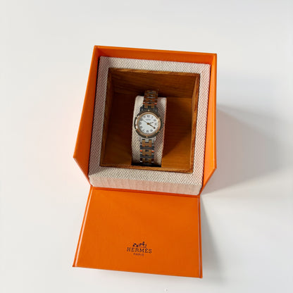 Hermes 1990s Date White Dial Clipper Two Tone Watch