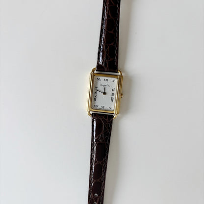 Dior 1990s CD Logo Tank Gold Plated Watch
