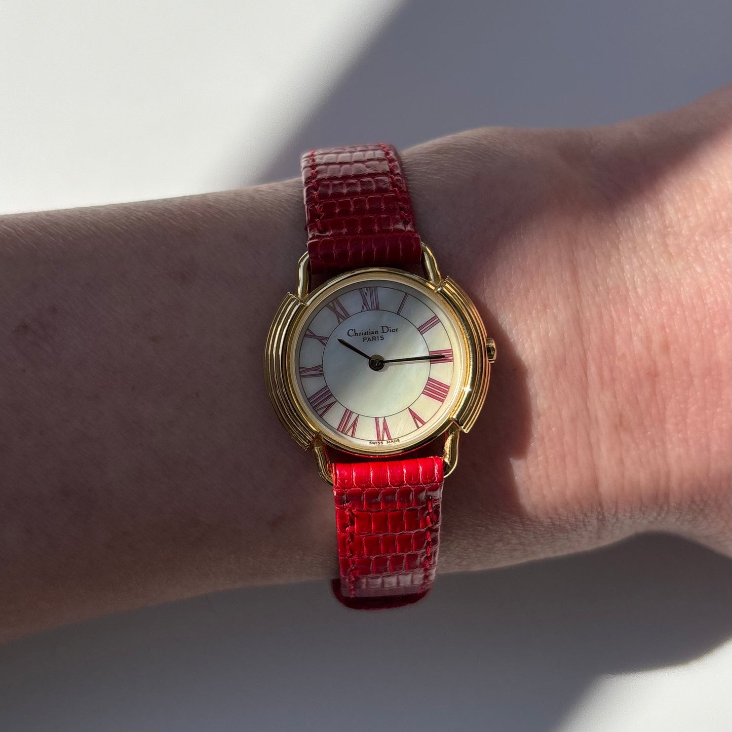 Dior 1990s Seashell Dial Gold Plated Watch