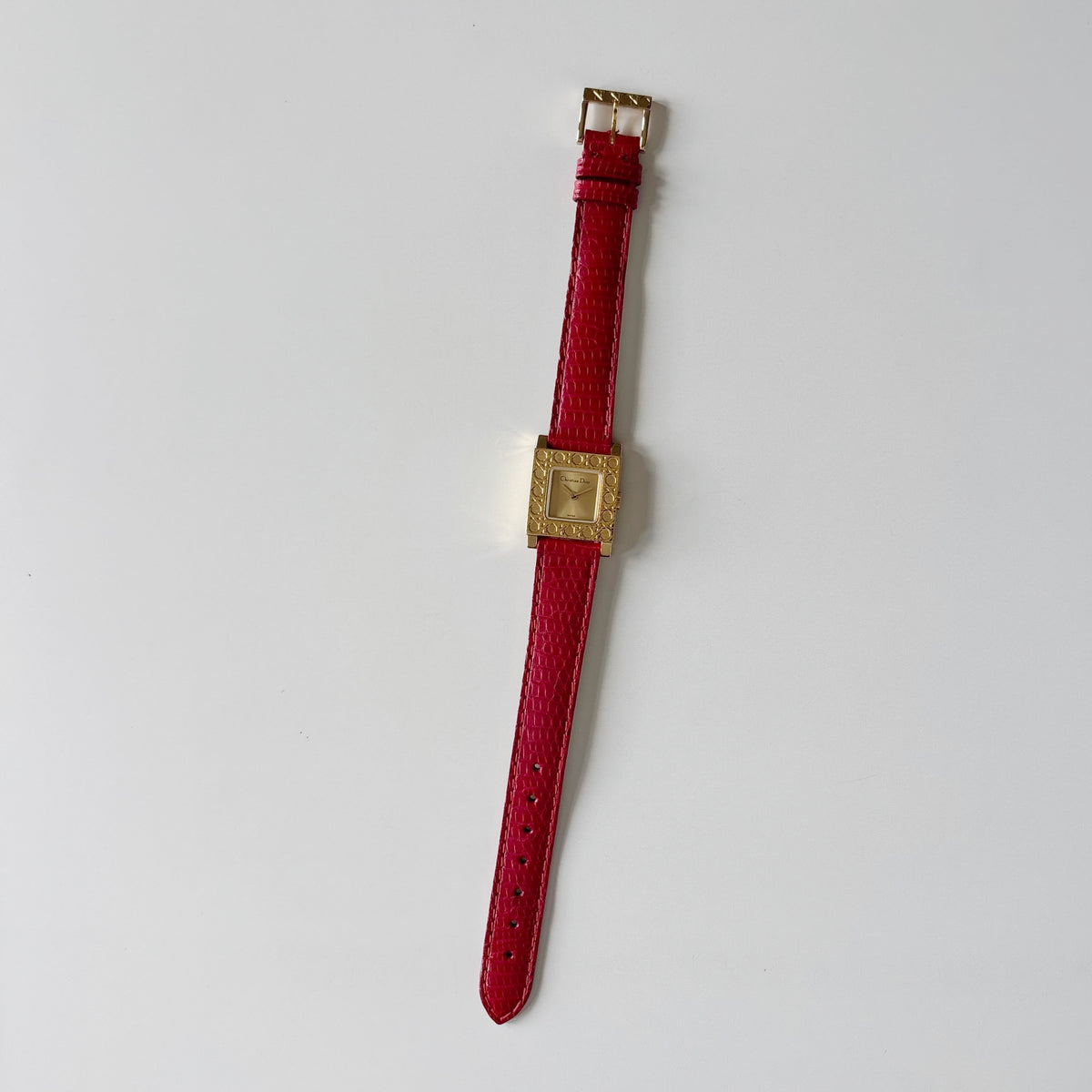 Dior 1990s Square Dial Interchangeable strap Gold Plated Watch with 3 straps, case