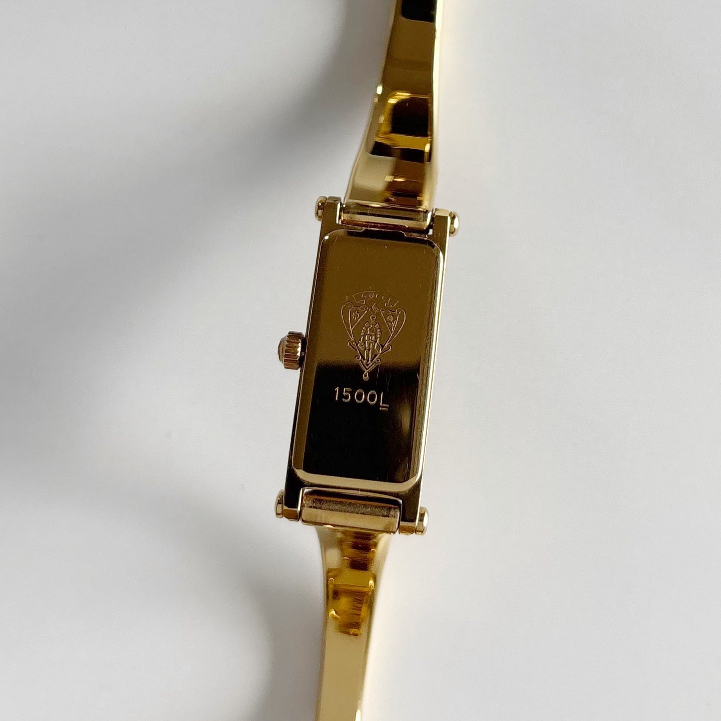 Gucci 1990s Gold Rectangular Dial Gold Plated Bangle Watch