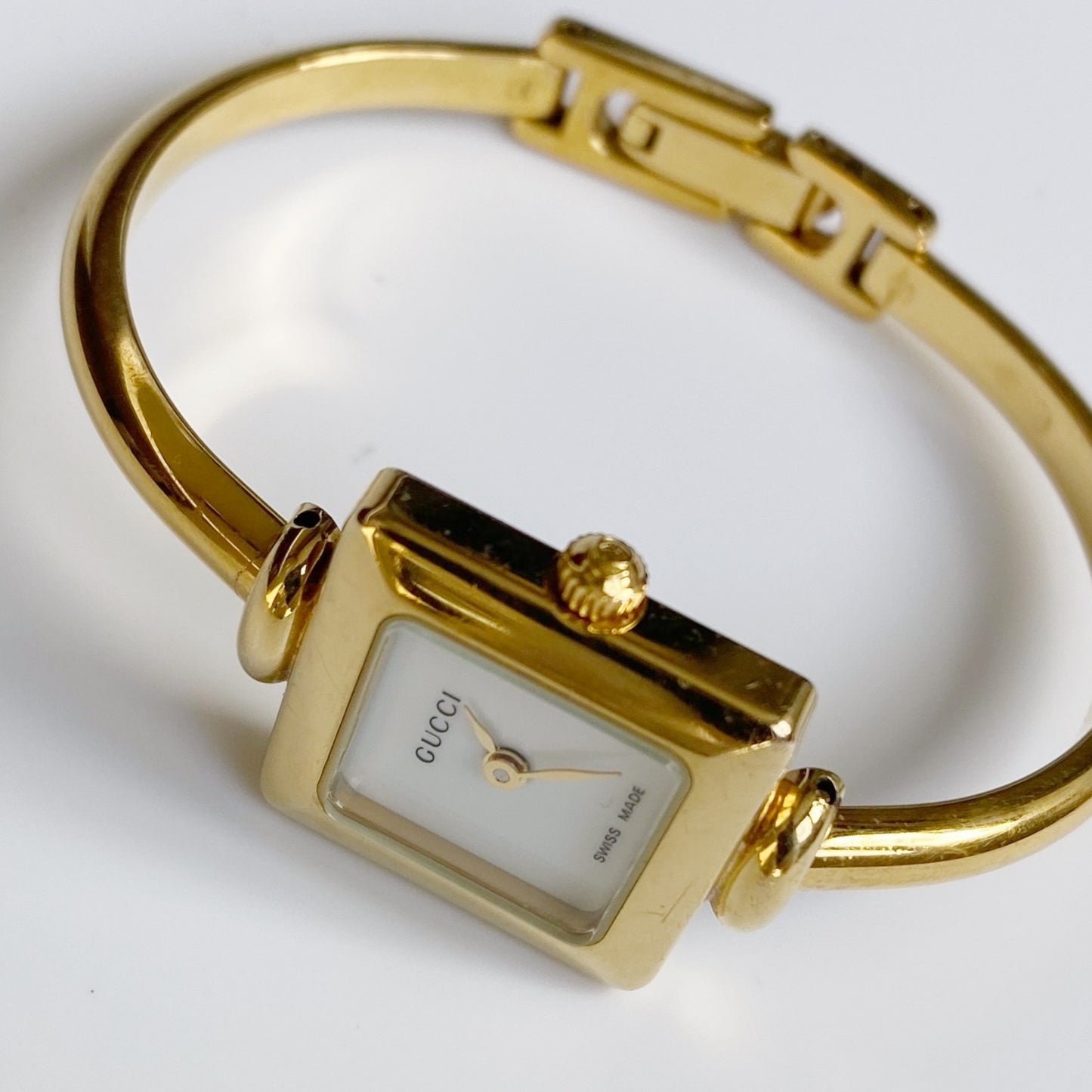 Gucci 1990s Square Gold Plated Bangle Watch