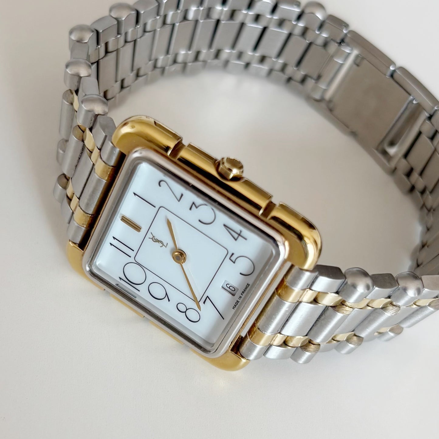 Yves Saint Laurent 1990s Square Dial Two Tone Watch