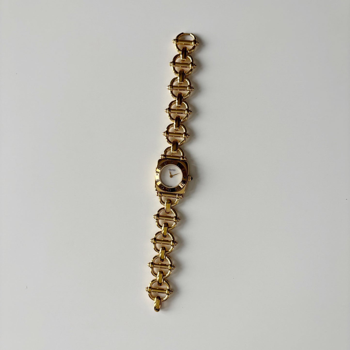 Gucci 1990s Seashell Dial Horsebit Gold Plated Watch