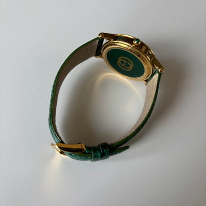 Gucci 1990s Date Round Green Dial Gold-Plated Watch (Large)