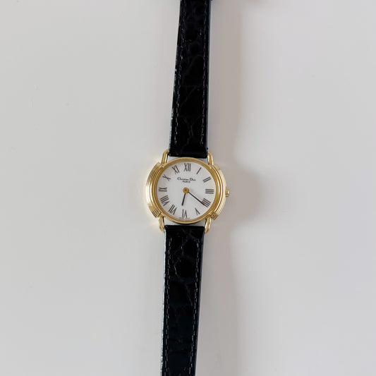 Dior 1990s Round Dial Gold Plated Watch