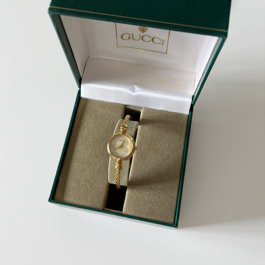 Gucci 1990s Seashell Dial Gold Plated Bangle Watch