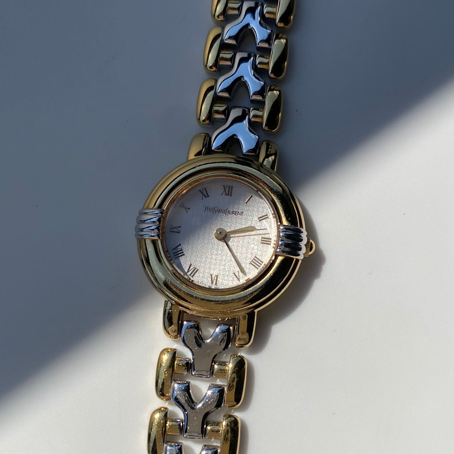 Yves Saint Laurent 1990s Round Dial Gold Plated Two Tone Watch