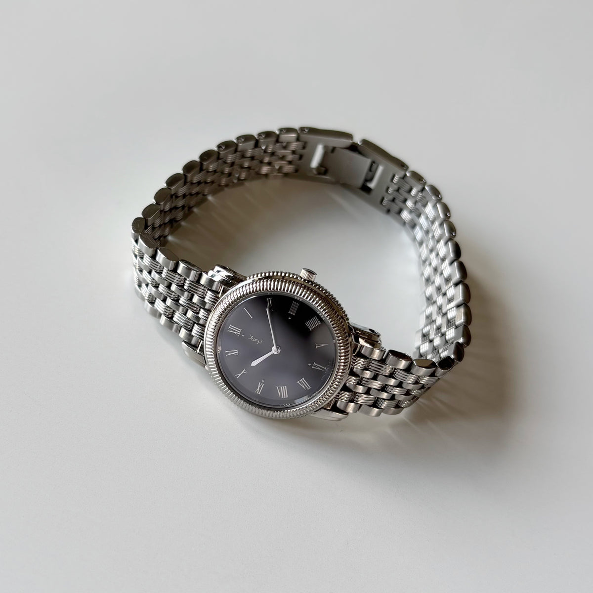 Yves Saint Laurent 1990s Dark Gray Round Dial Stainless Steel Watch