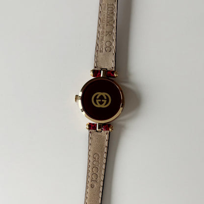Gucci 1990s Sherry Red Round Dial  Gold Plated Watch