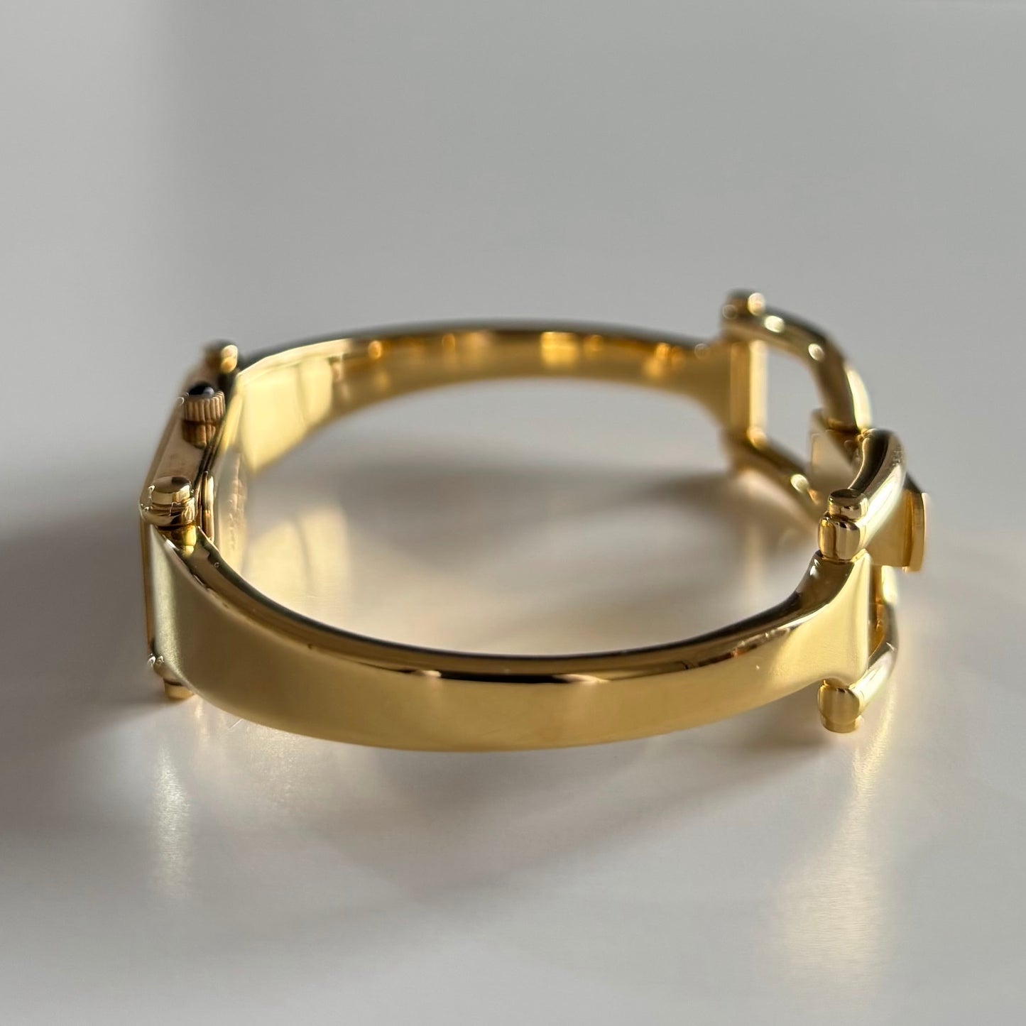 Gucci 1990s Rectangular Seashell Dial Gold Plated Bangle Watch