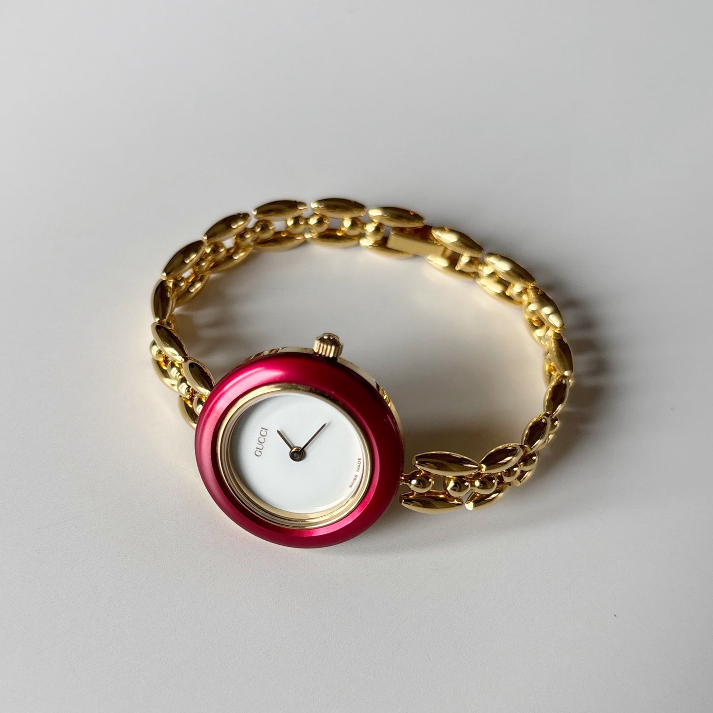 Gucci 1990s Interchangeable Bezel Gold Plated Rice Chain Watch with 6 bezels, case (160mm)